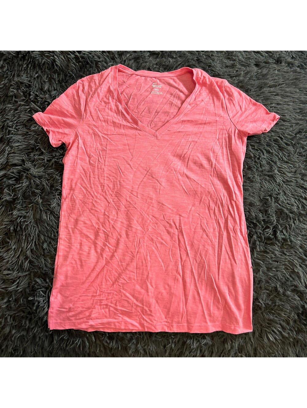 Felina Women’s Coral Pink V-Neck Short Sleeve T-Shirt Size Medium Soft Casual